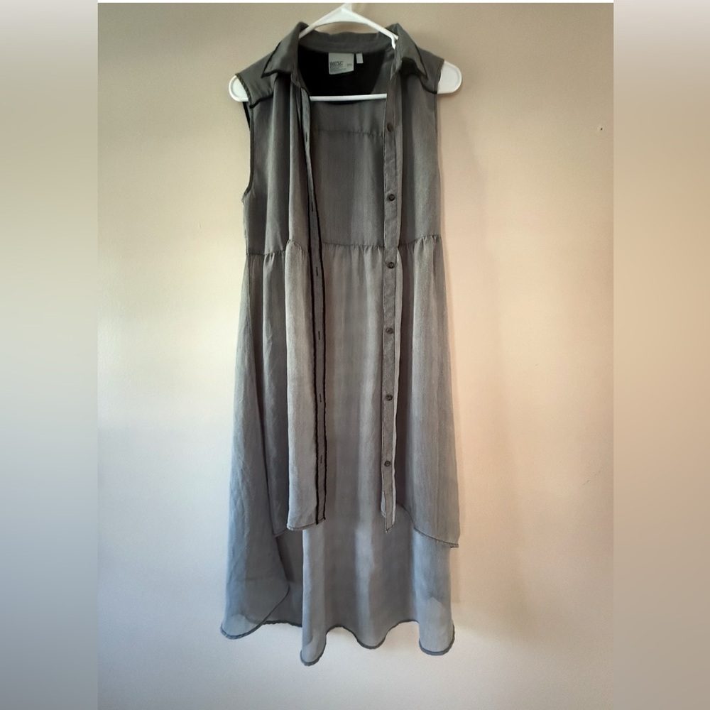 WeZC Summer sleeveless button-down dress size S gathered waist high-low striped - Picture 3 of 11